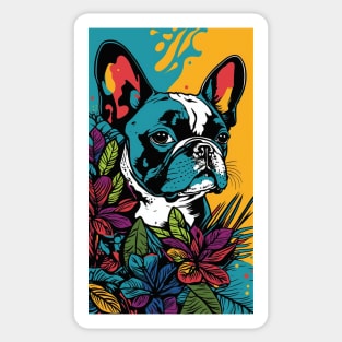 French Bulldog Vibrant Tropical Flower Tall Retro Vintage Digital Pop Art Portrait 4 Sticker